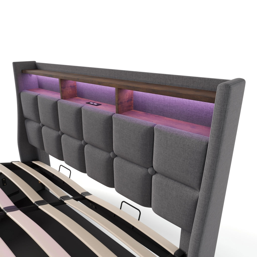 Letto contenitore grigio 140 x 200 cm con materasso