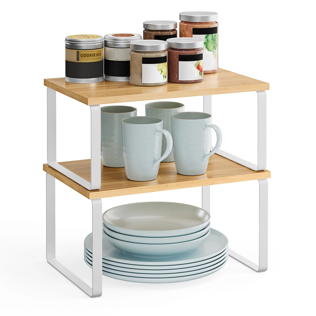 Set di 2 mensole da cucina Valora in bambù e metallo bianco naturale