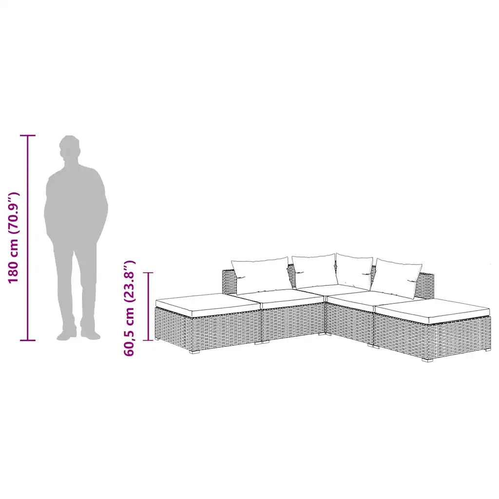 Set Divani da Giardino 5 pz con Cuscini in Polyrattan Nero 3101609