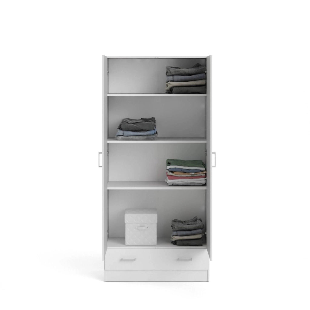 Guardaroba 2 ante Amylya, Mobile camera da letto, Cabina armadio portabiti, Armadio appendiabiti, 79x36 h170 cm, Bianco