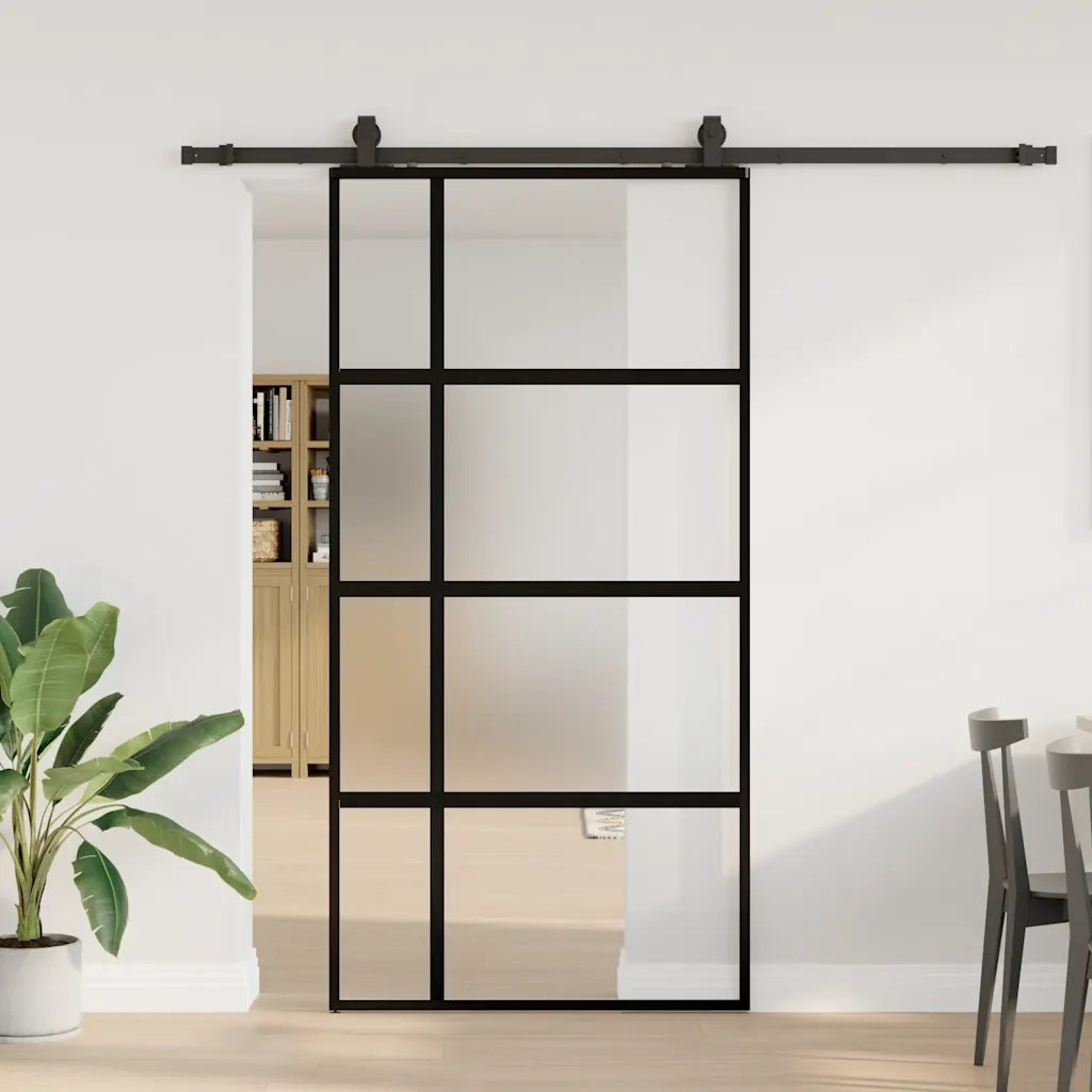 Porta Scorrevole Ferramenta Nera 102,5x205 cm Vetro Temperato