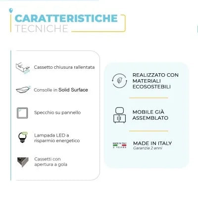 Mobile bagno sospeso 100 cm bianco opaco con cassetti e vani a giorno completo di lavabo a sinistra e specchio Master