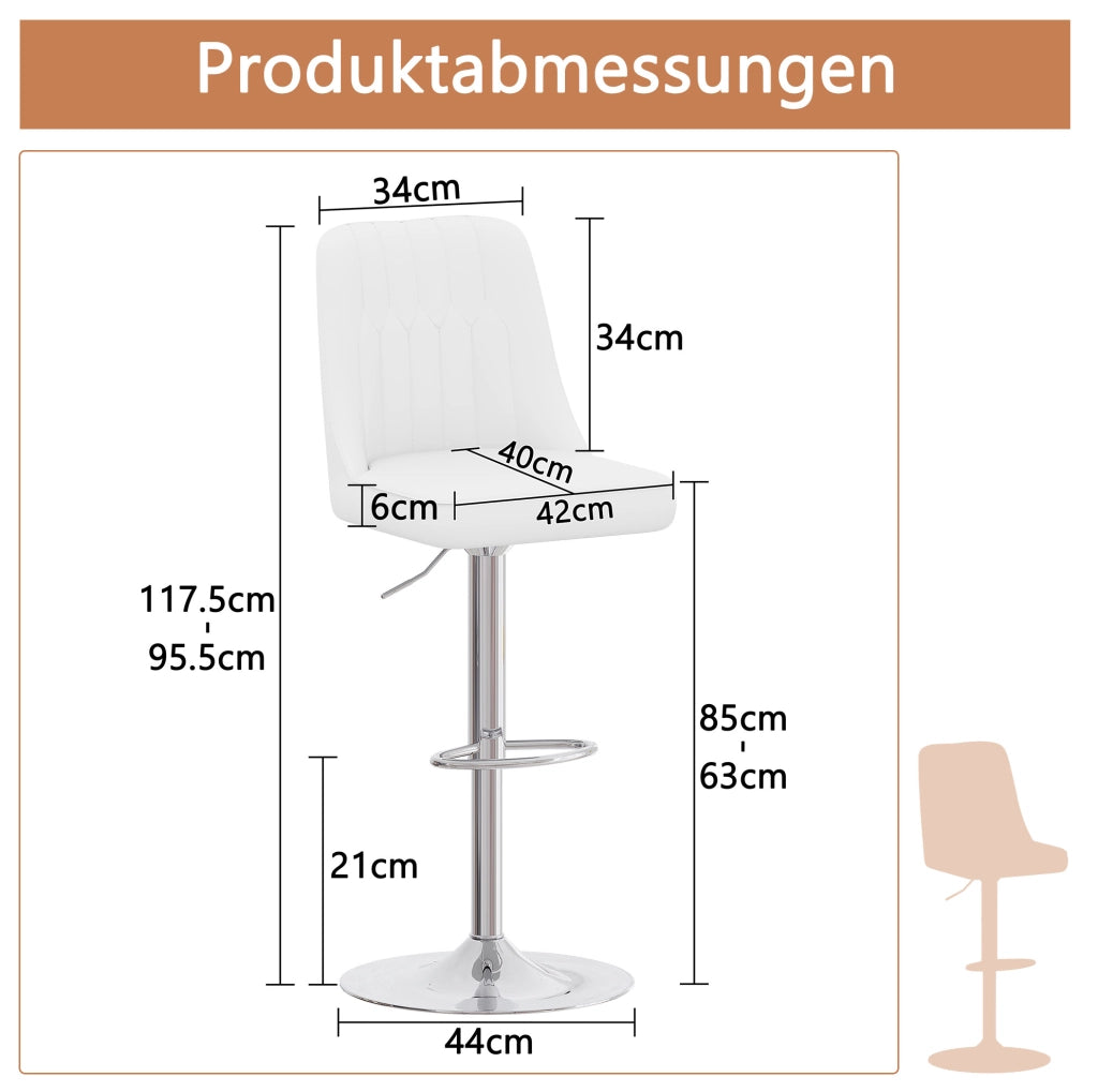SGABELLO BAR Regolabile 95,5-117,5 cm Bianco/Argento Set da 2 pezzi
