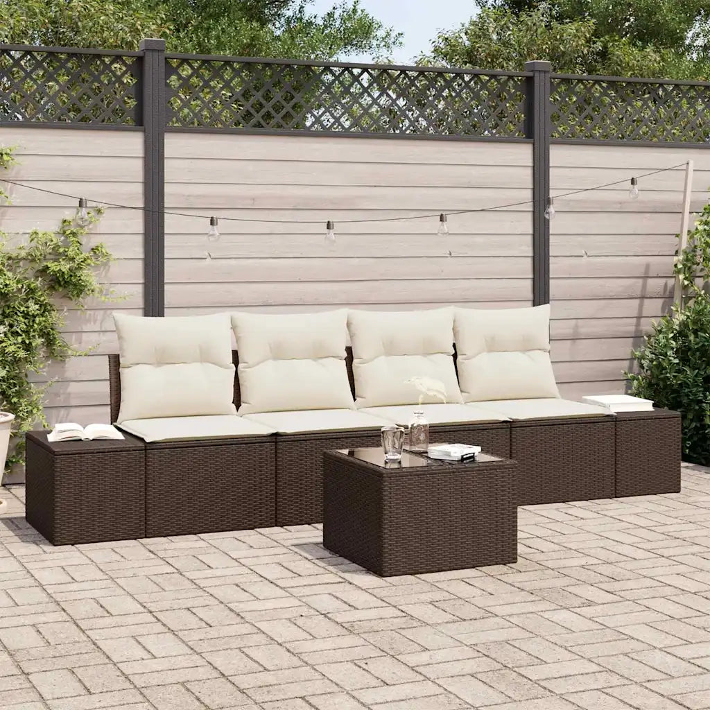 Set Divano da Giardino 5 pcs Marrone e Crema polyrattan 3355597