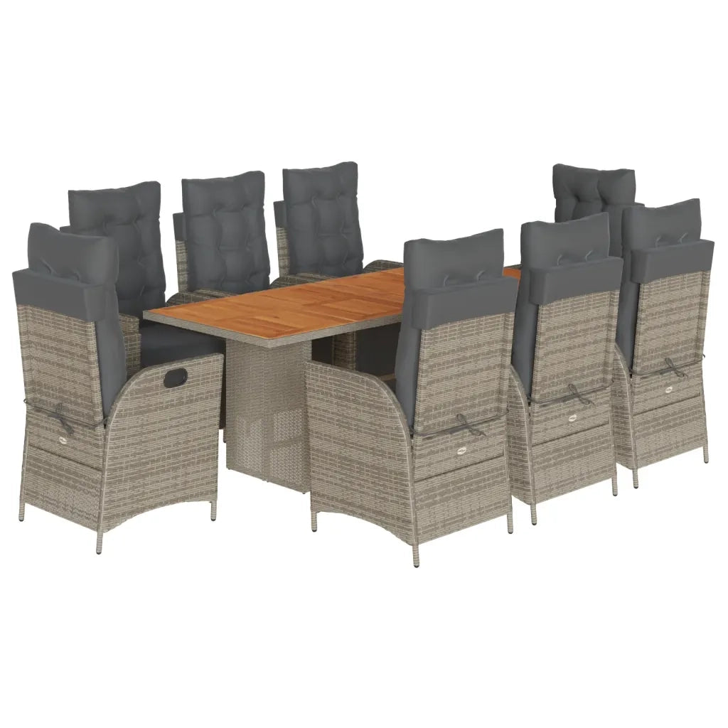 Set da Pranzo da Giardino 9 pz con Cuscini in Polyrattan Grigio 3213371