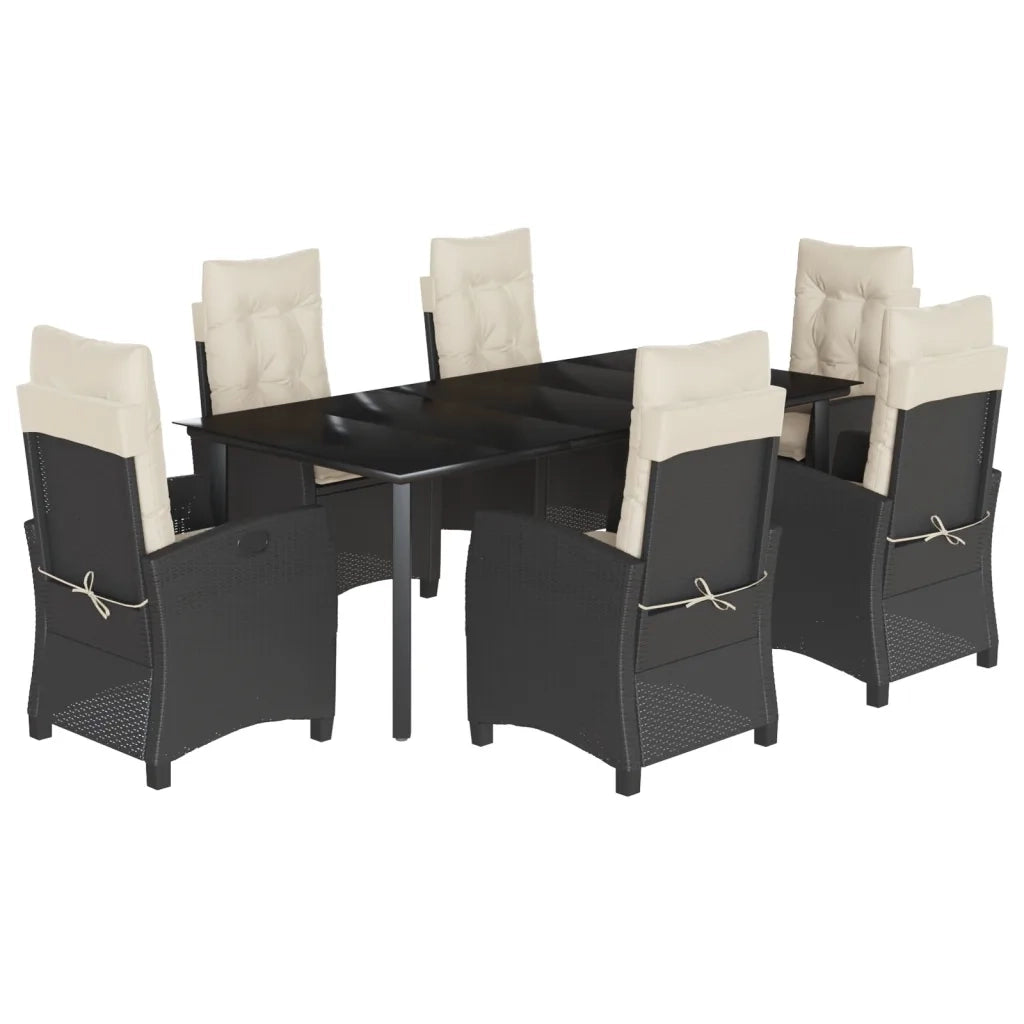 Set da Pranzo da Giardino 7 pz Nero con Cuscini in Polyrattan 3212739