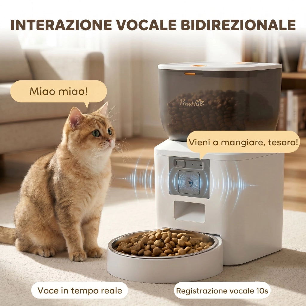 Distributore Automatico Cibo Gatti e Cani 4L WiFi 2.4G App Controllo con Telecamera Bianco