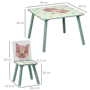TAVOLO per bambini Set da 3 pezzi 60x60x44 cm Legno Verde