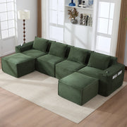 DIVANO modulare 4 posti in corduroy verde con 2 pouf
