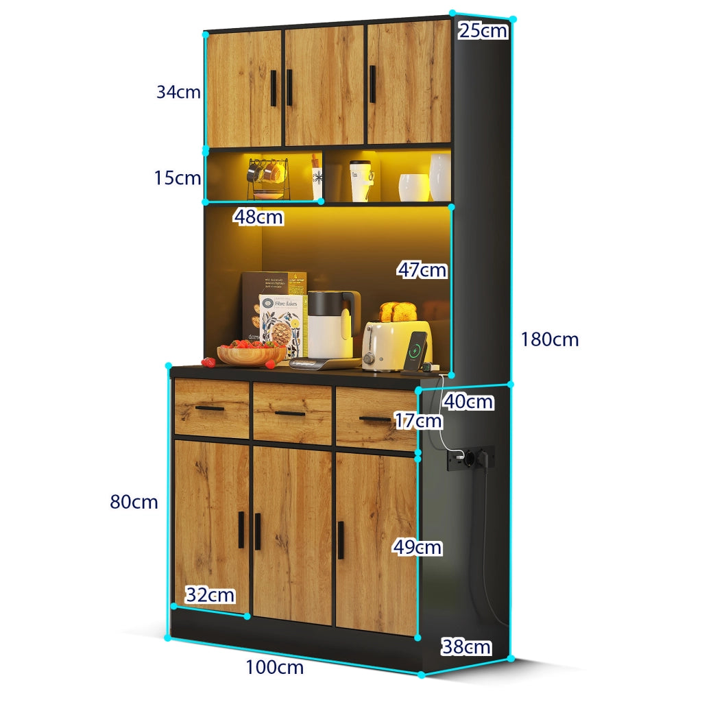 Buffet con LED e App ¨C Xylo ¨C Cassetti, Ripiani, Prese, 100x40x180cm