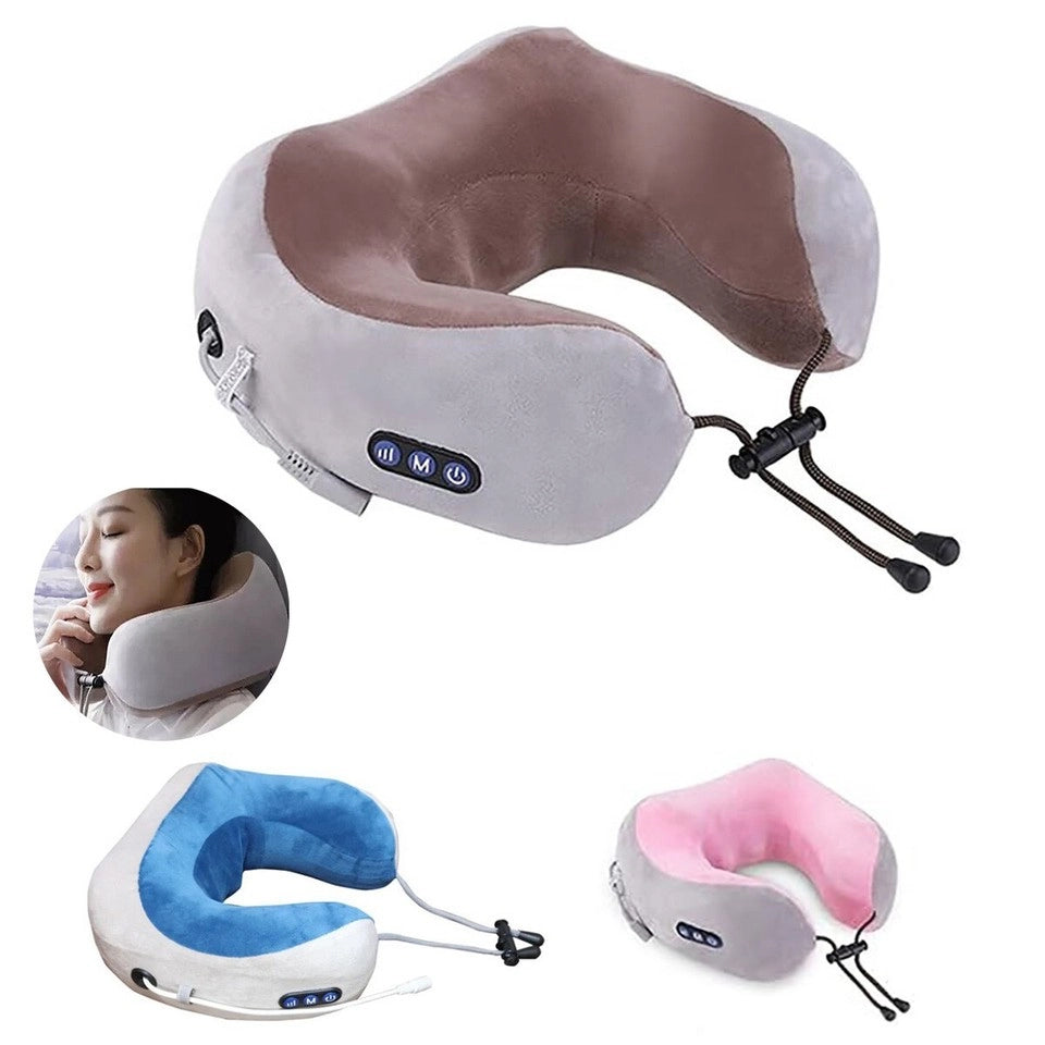 CUSCINO MASSAGGIATORE CERVICALE COLLO PORTATILE DA VIAGGIO AUTO RICARICABILE USB