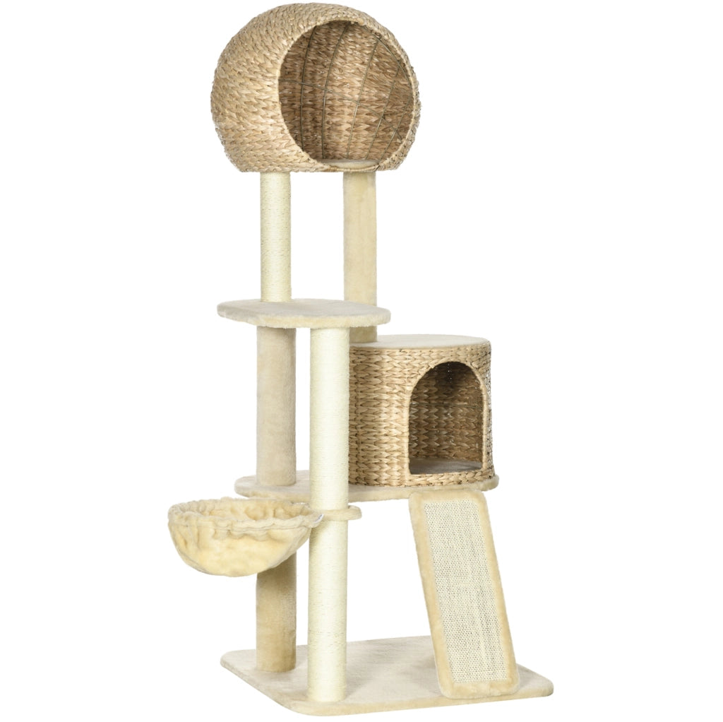 Albero tiragraffi per gatti 60 x 60 x 150 cm beige con amaca, rampa e anti-ribaltamento