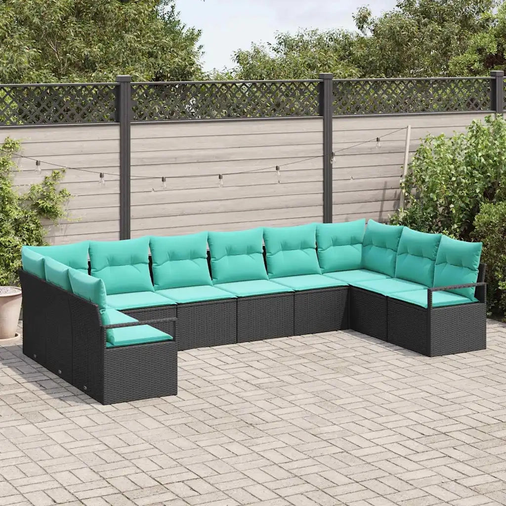 Set di divani con cuscino 10 pcs Nero polyrattan 3346566