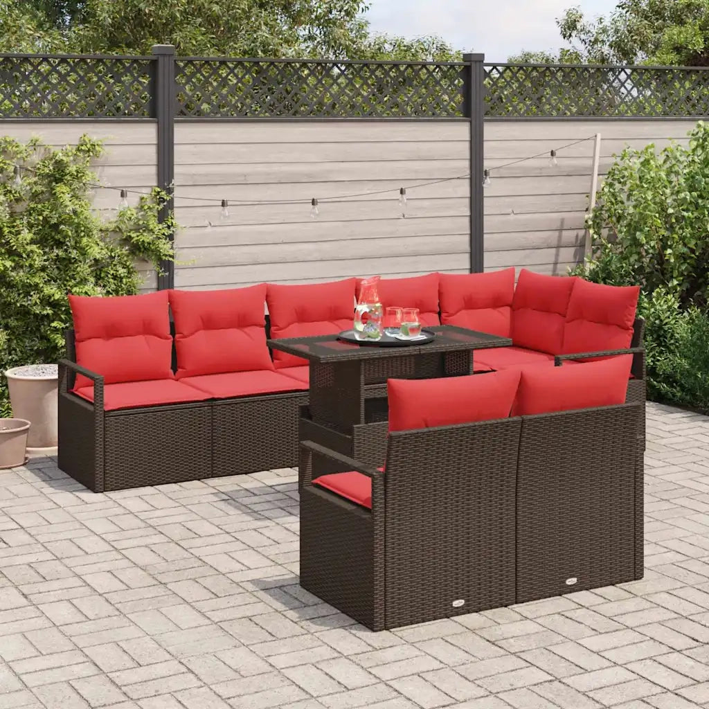 Set Divano da Giardino 9 pcs Marrone e Rosso polyrattan 3348850
