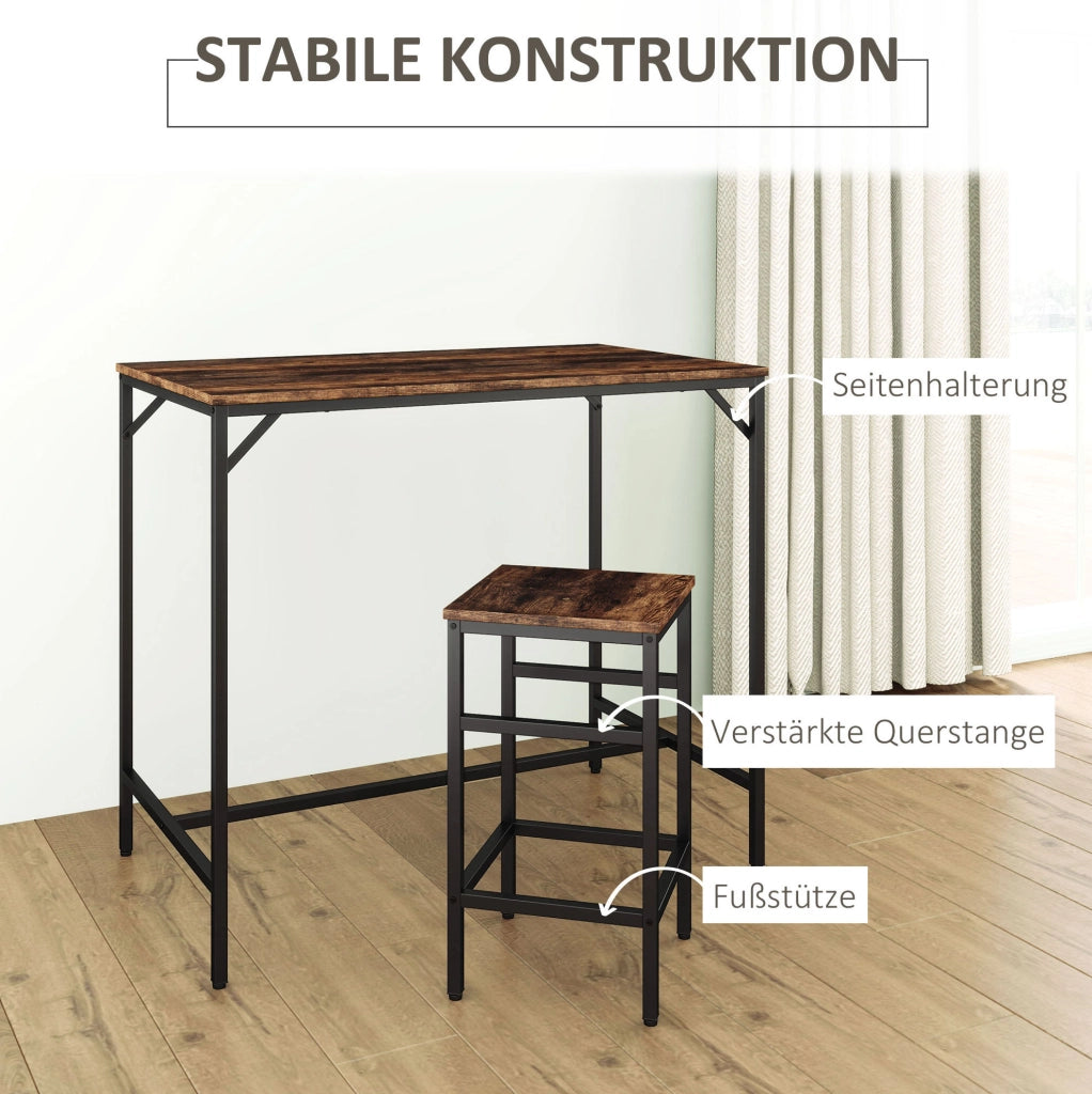 TAVOLO BAR con 4 Sgabelli 100x60x88 cm Marrone Rustico e Nero