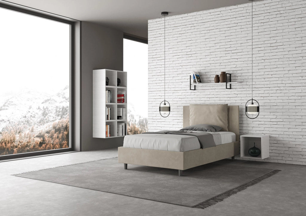 Letto 1 Piazza e Mezzo 120x200 cm con Rete e Contenitore Antea Sabbia