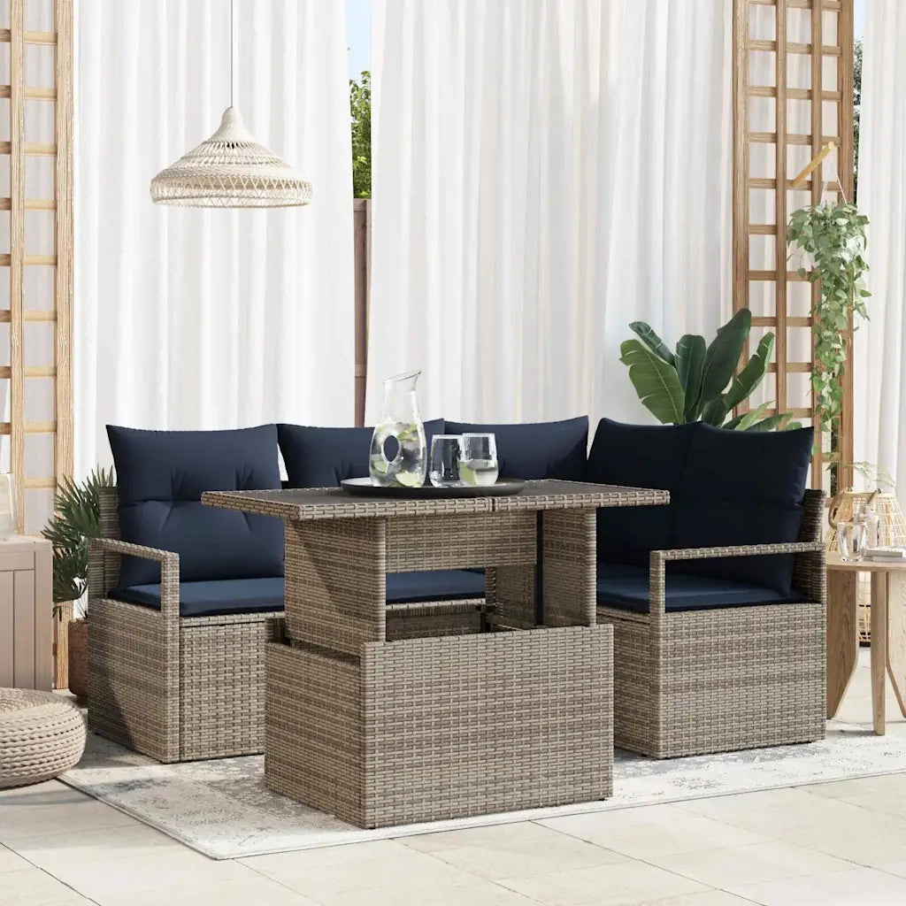 Set Divano da Giardino 5 pcs Grigio e Blu Navy polyrattan 3348821