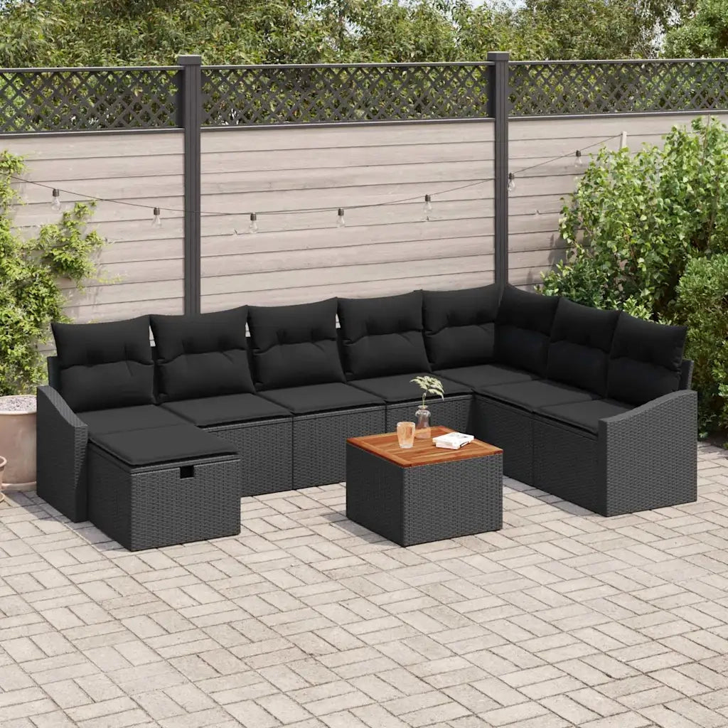 Set Divano da Giardino con cuscino 9 pcs Nero polyrattan 3359583