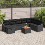 Set Divano da Giardino con cuscino 9 pcs Nero polyrattan 3359583