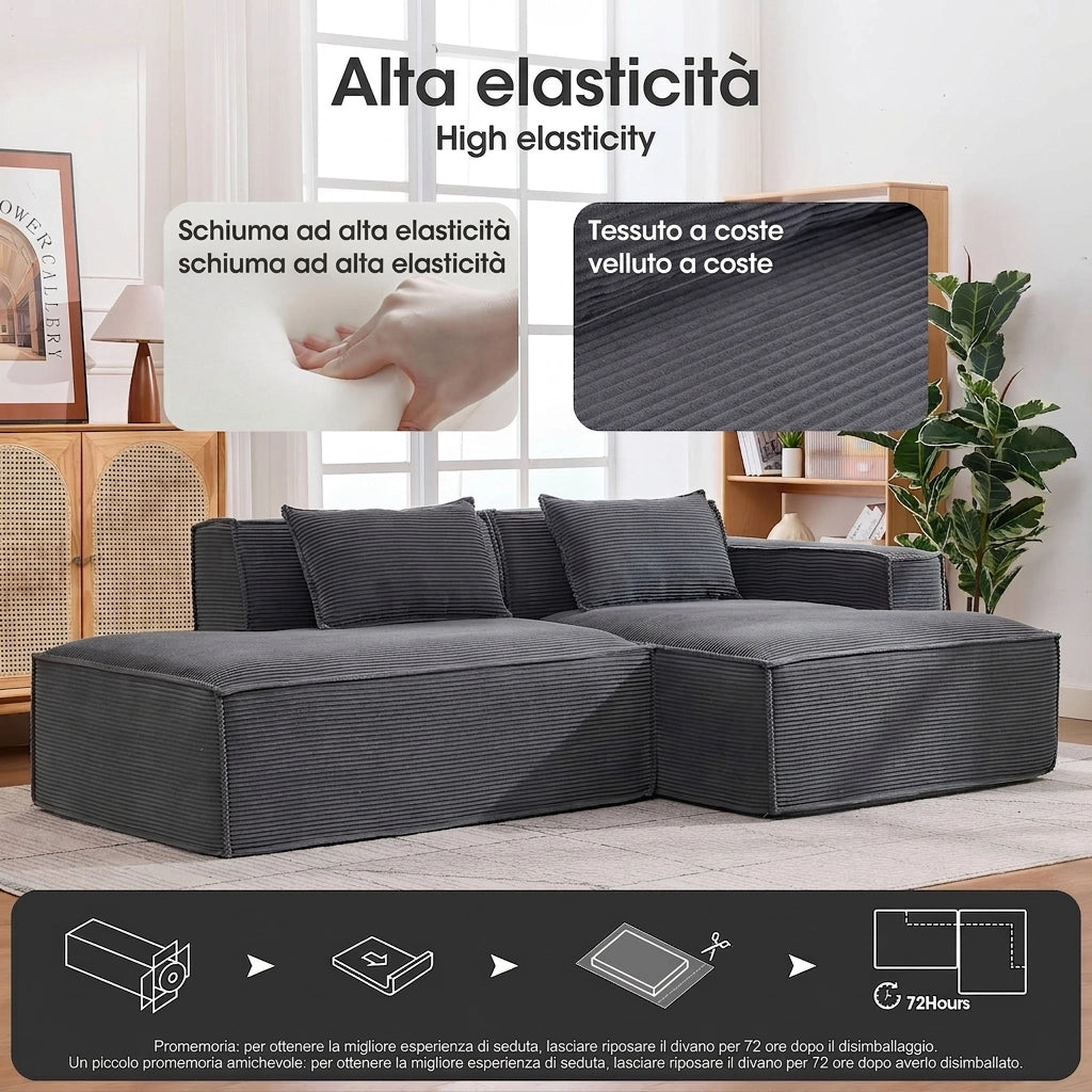 Divano 2 posti compatto in tessuto grigio 235 cm con cuscini a molle