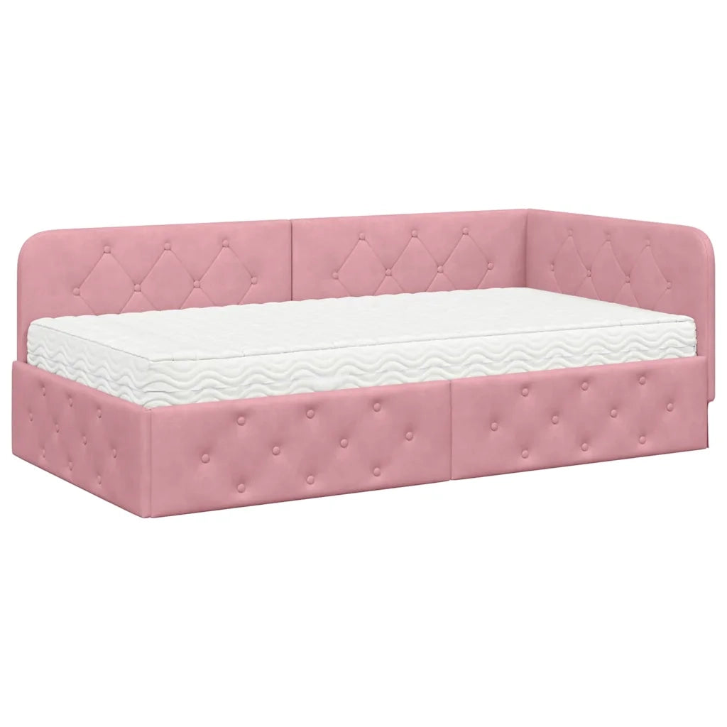 Cornice del letto ad angolo Rosa 90 x 190 cm Velluto