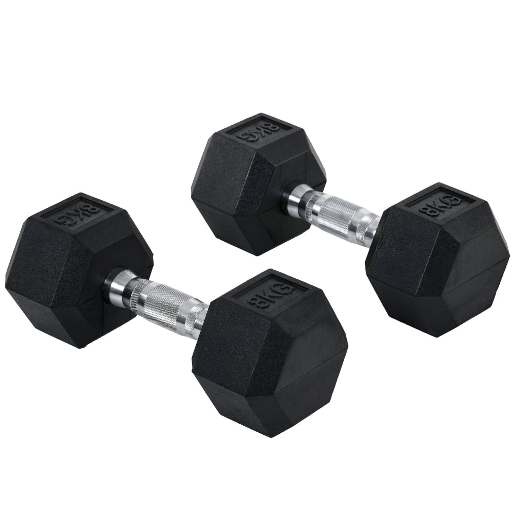 Set 2 Manubri Esagonali da 8 kg in Metallo e Gomma Nero