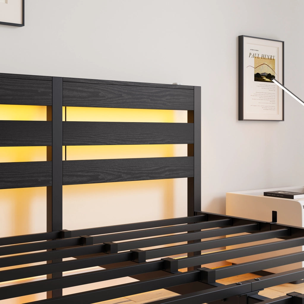 letto in metallo e legno nero 140 x 200 cm