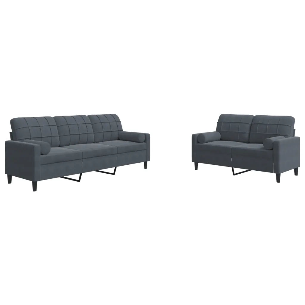 Set di Divani 2 pz con Cuscini e Rinforzi Grigio Scuro Velluto 3278412
