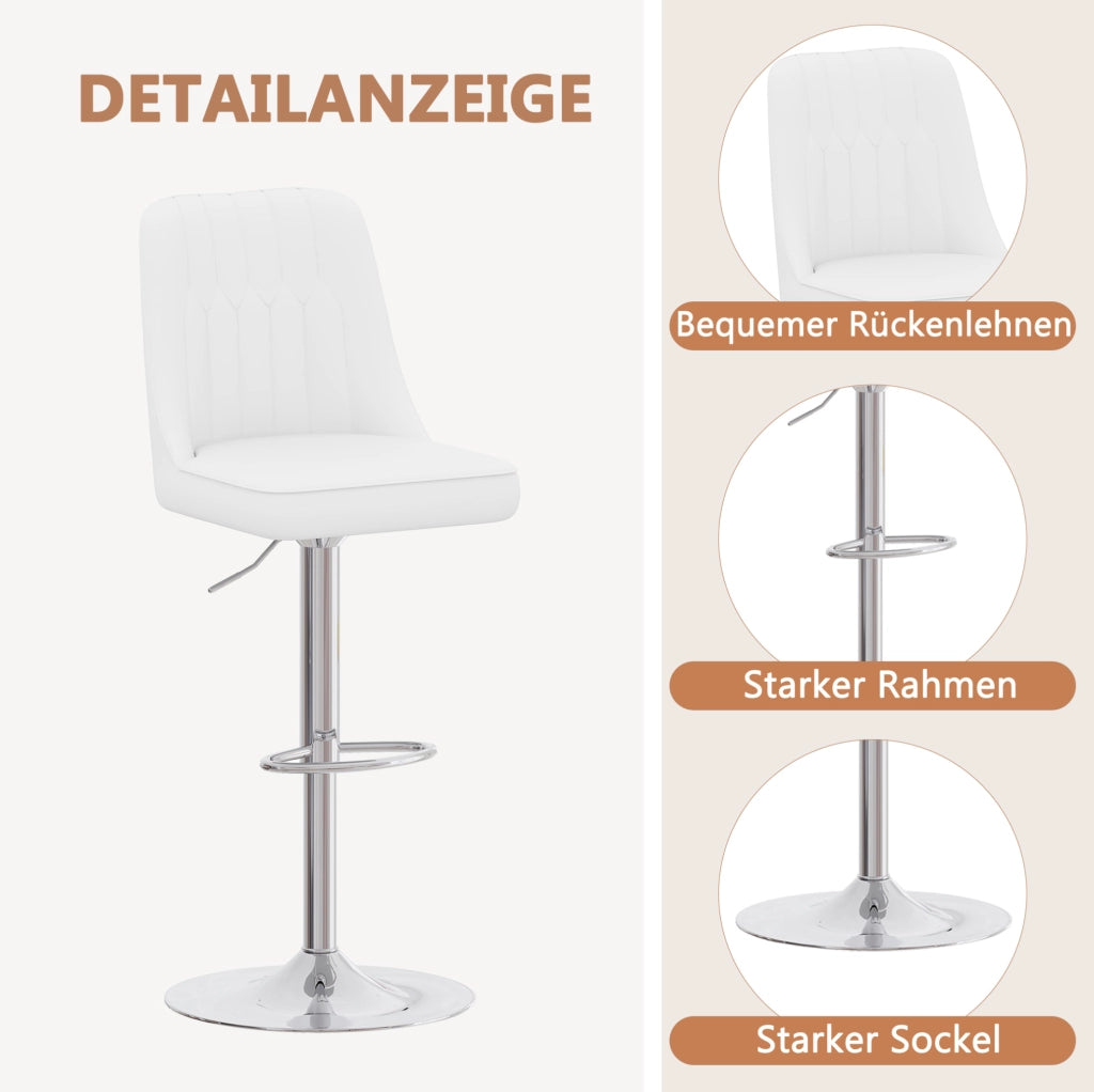 SGABELLO BAR Regolabile 95,5-117,5 cm Bianco/Argento Set da 2 pezzi