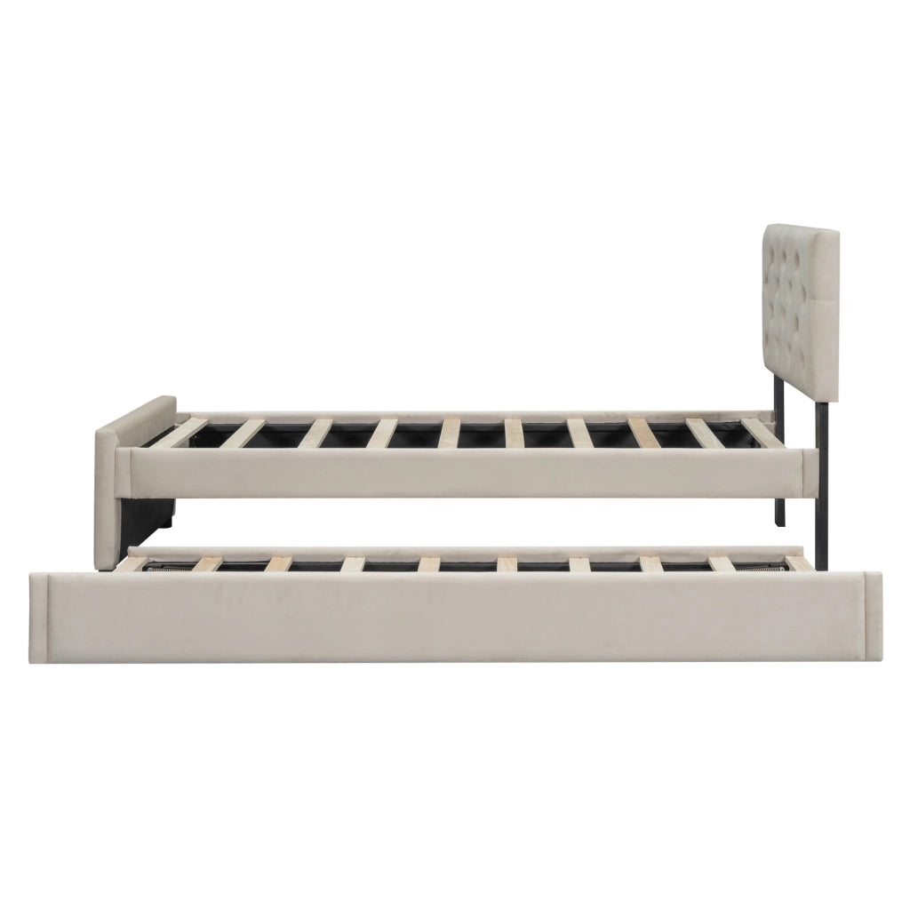 Letto imbottito 90x200 cm con letto estraibile beige