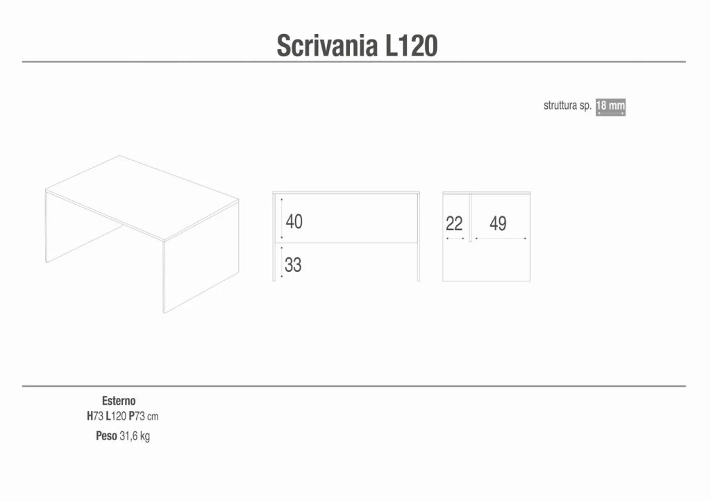 Scrivania 73x120 h73cm Olmo Chiaro