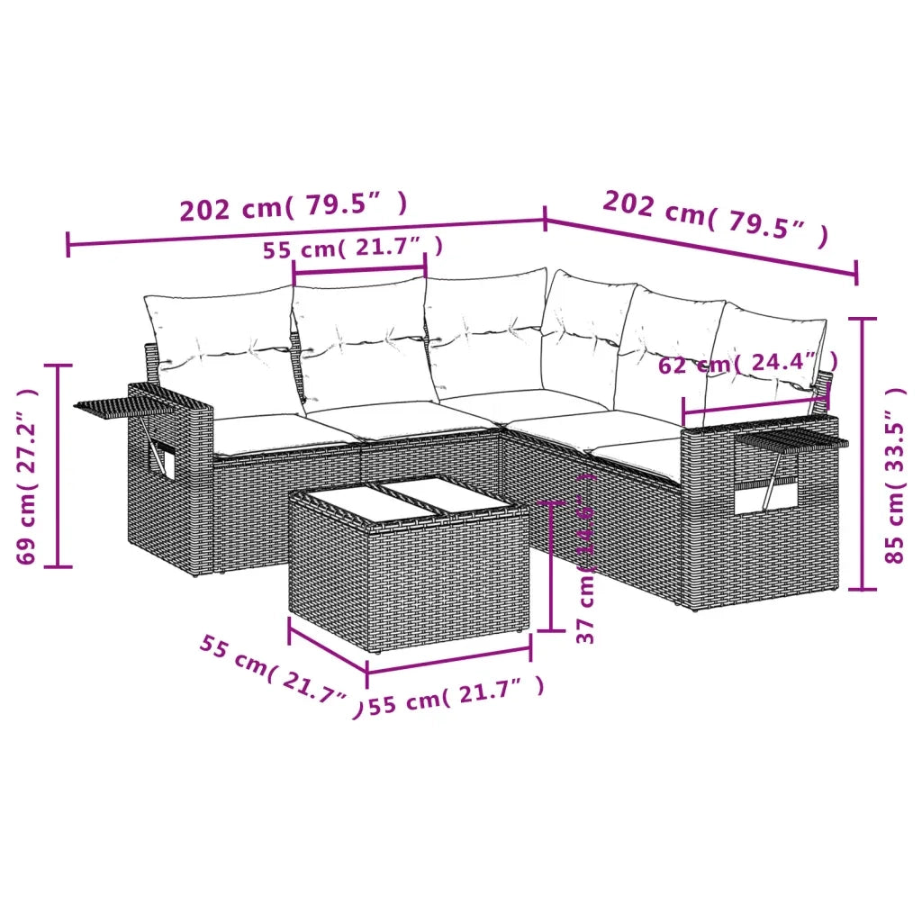 Set Divano da Giardino 6 pz con Cuscini Beige in Polyrattan 3220157