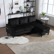 DIVANO 4 POSTI CON POUF CONTENITORE 196,5x75x77 cm CHENILLE NERO