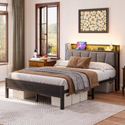 Letto matrimoniale 140x190 cm con LED, USB e testiera contenitore
