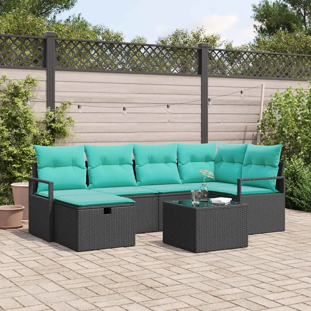 Set di divani con cuscino 7 pcs Nero e Turchese polyrattan 3359195