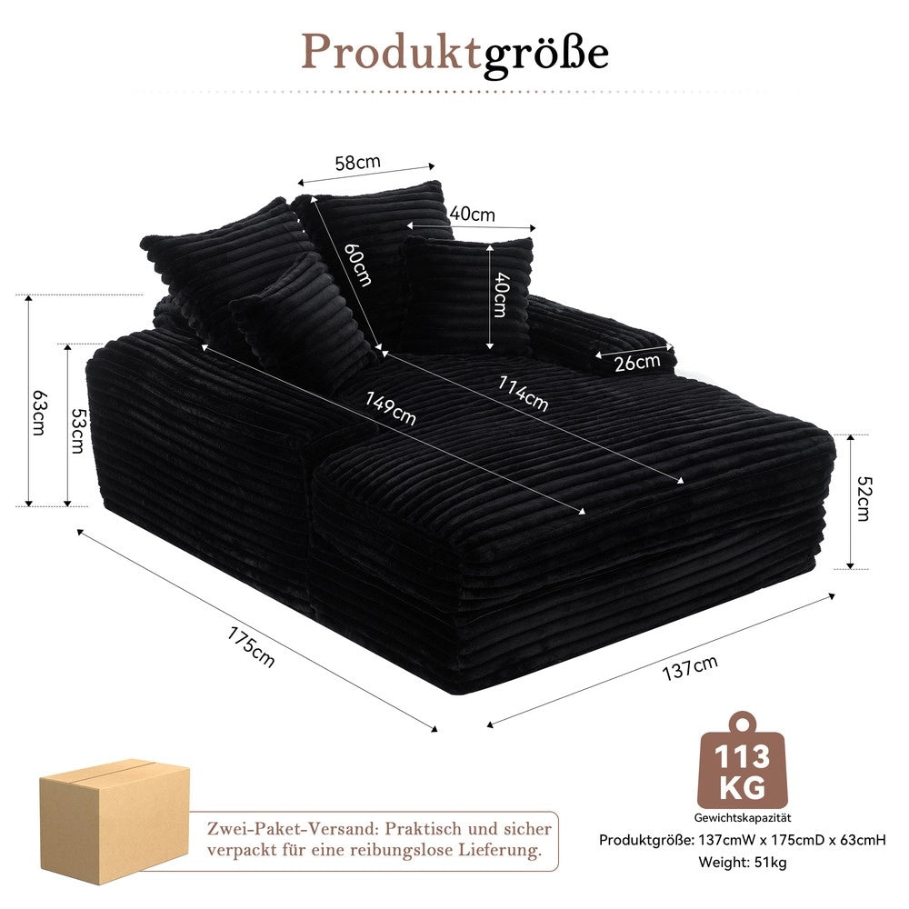 Divano Letto 4 Cuscini Nero ¨C Xylo ¨C Sofa Multifunzionale Tessuto Cord