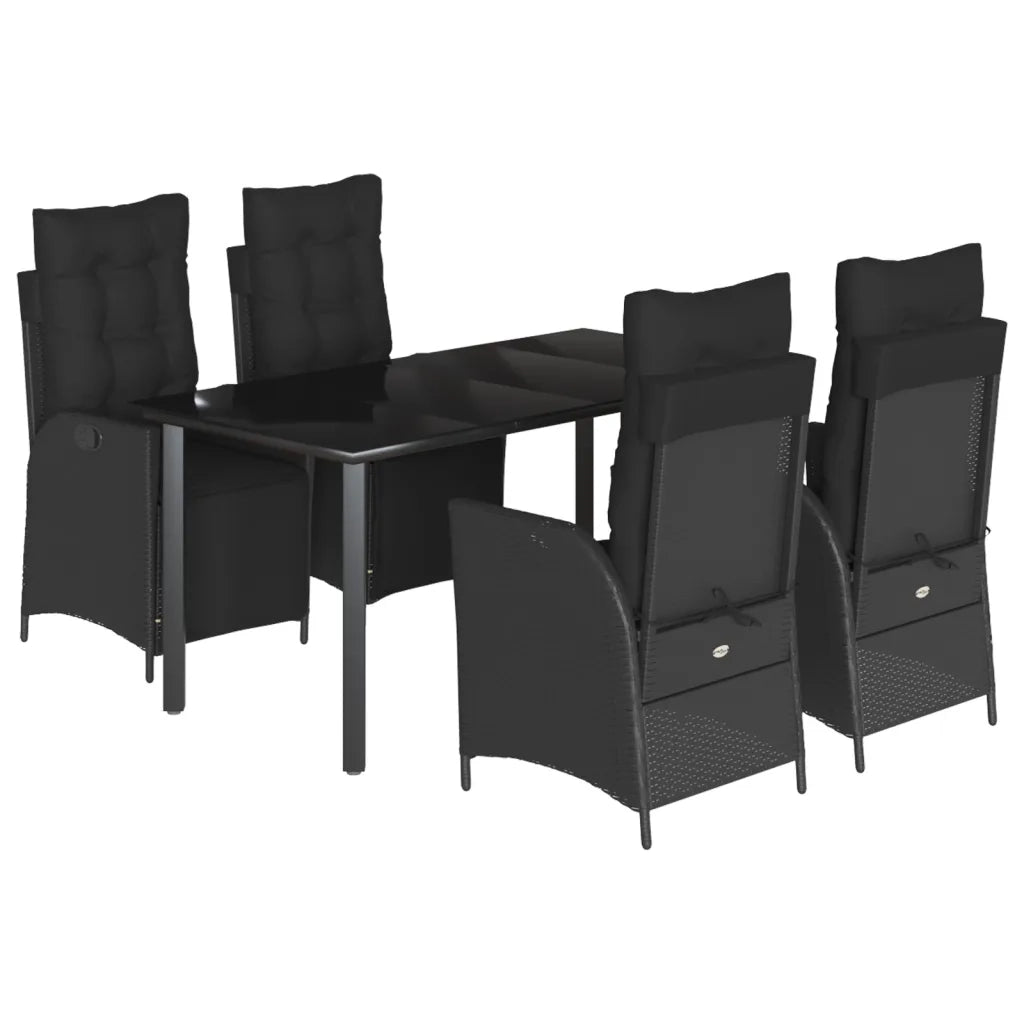 Set da Pranzo da Giardino 5 pz Nero con Cuscini in Polyrattan 3213402