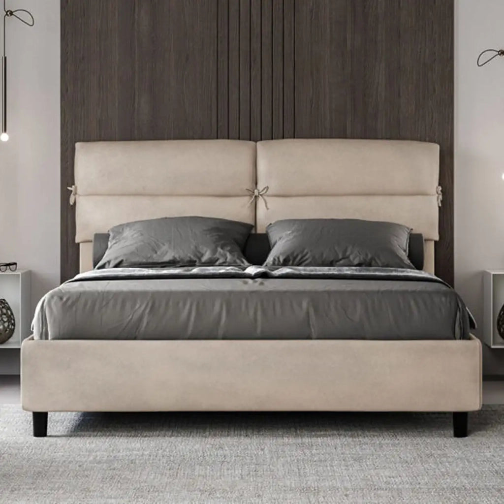 Letto matrimoniale contenitore imbottito 160x190 microfibra sabbia Nandy