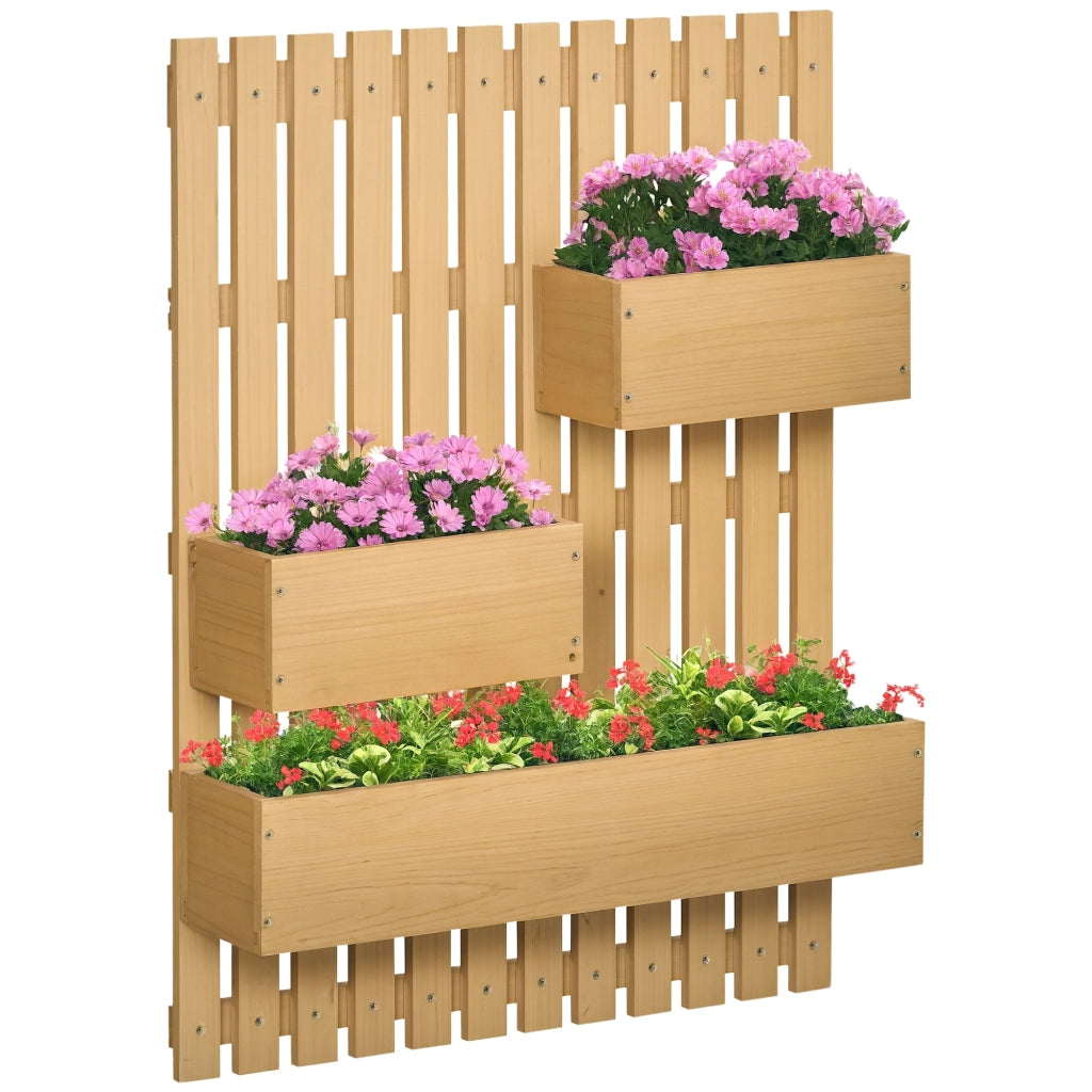 Fioriera verticale da parete in legno massello con 3 cassette rimovibili per giardino e balcone 60 x 16 x 80 cm