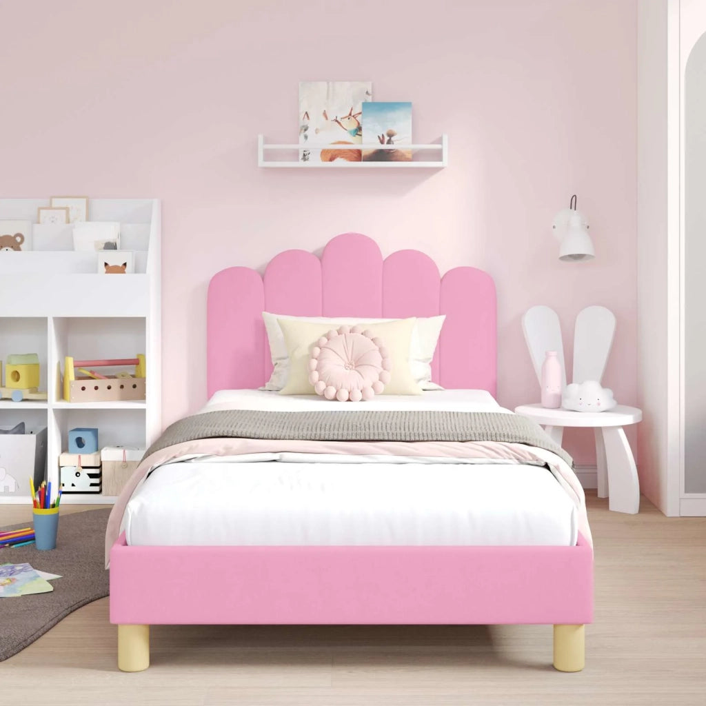 Struttura letto bambini con testata Rosa 90 x 190 cm Tessuto 42011057