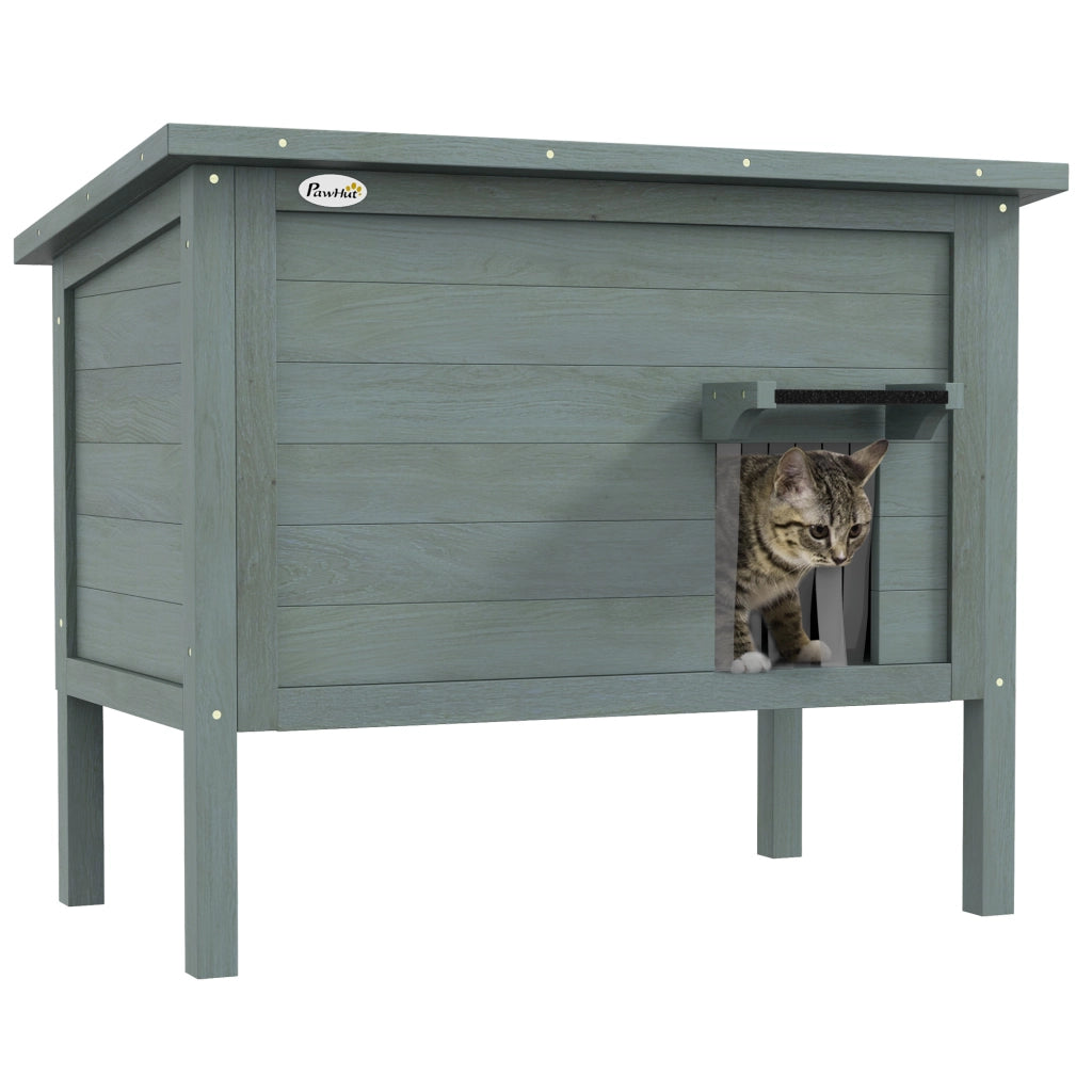 Cuccia per gatti da esterno in legno isolata 85 x 50 x 68,5 cm, casetta rialzata con tetto apribile, grigio scuro e nero