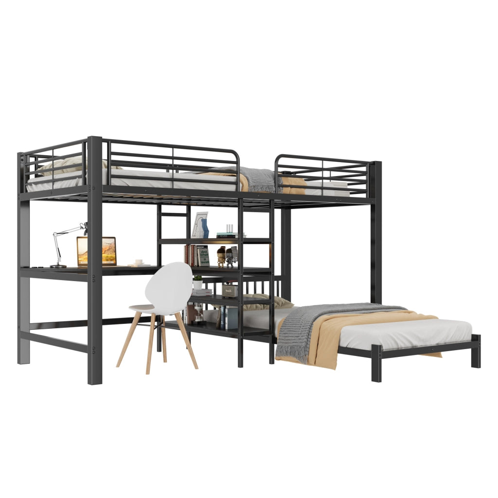 Letto a soppalco 90x200 cm con scrivania, scale contenitive e prese integrate