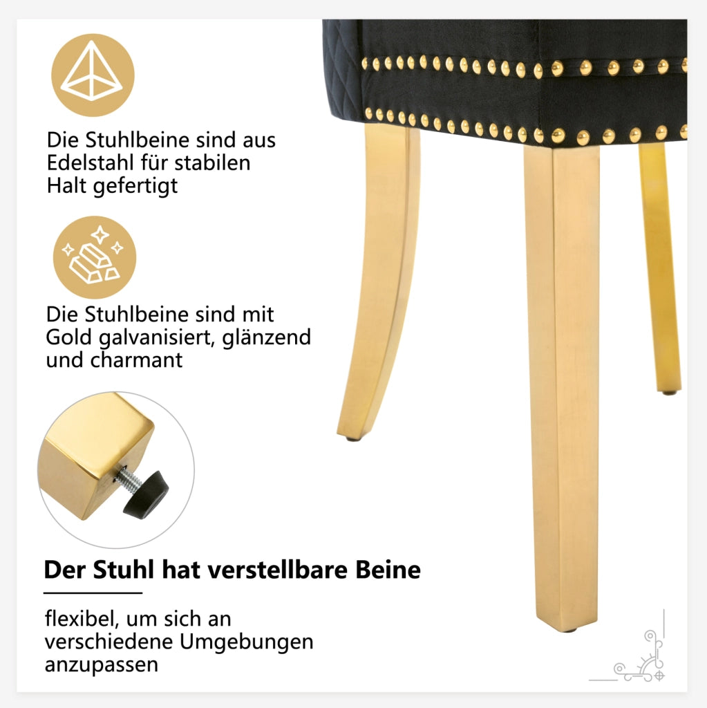 SEDIA Imbottita 50,5x45x95 cm Velluto Nero Oro