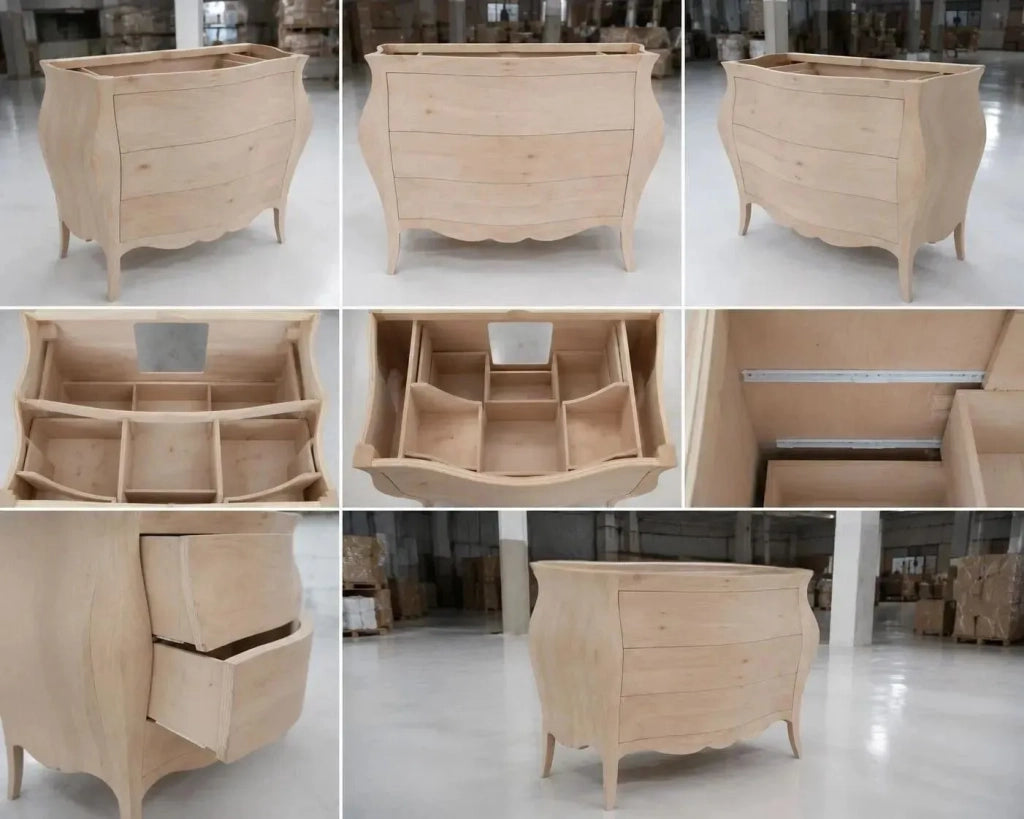 Mobile bagno bombato 3 cassetti grezzo  l.118 p.55 h.82 - Mobili 2G