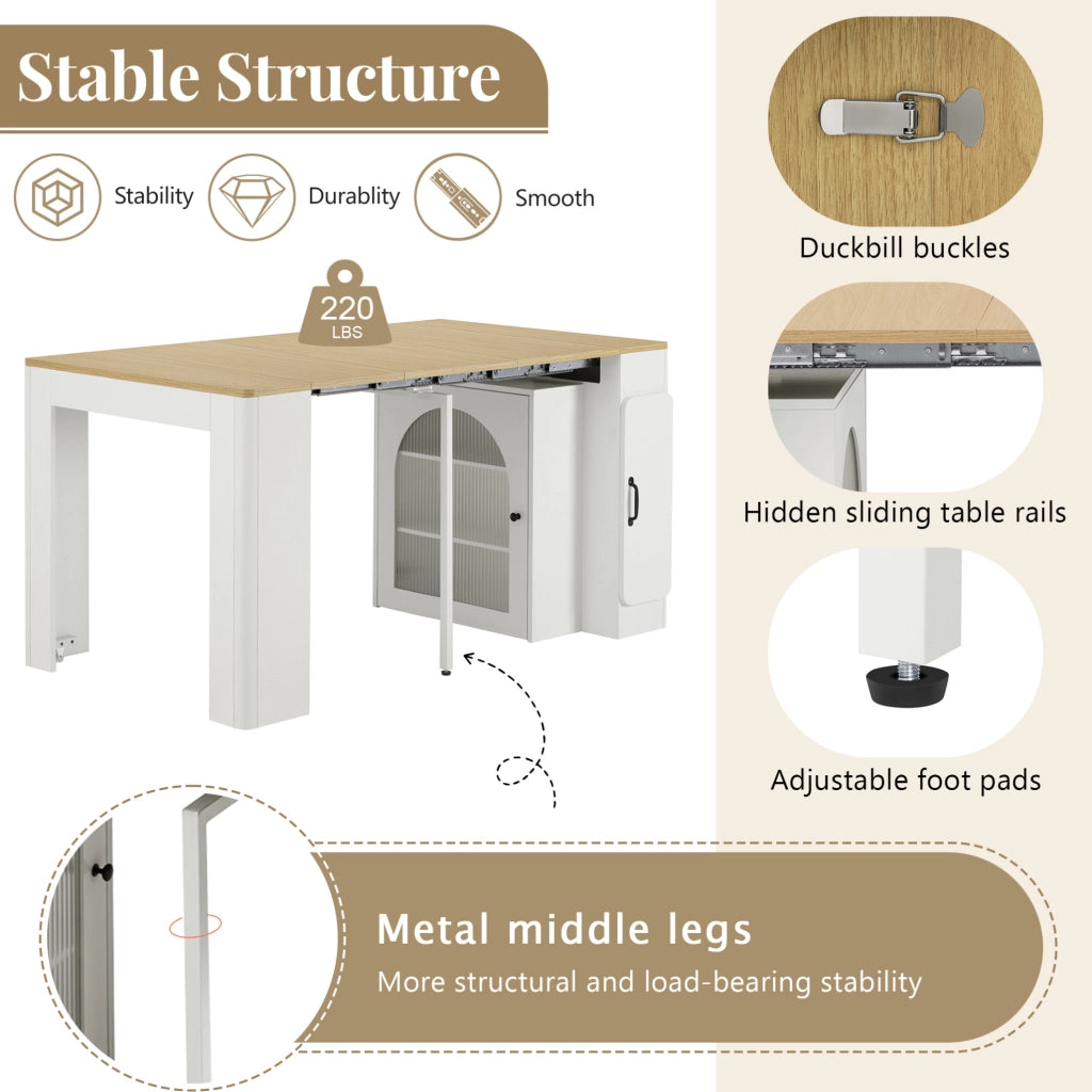 Isola cucina allungabile con ruote, LED e prese USB-C