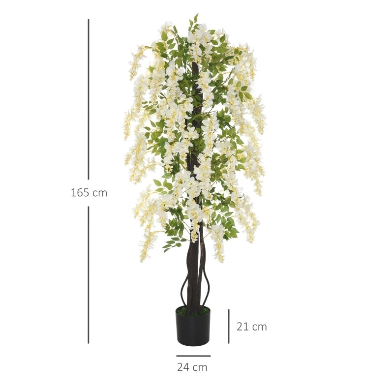 Glicine artificiale bianca 165 cm con vaso in cemento per interno ed esterno