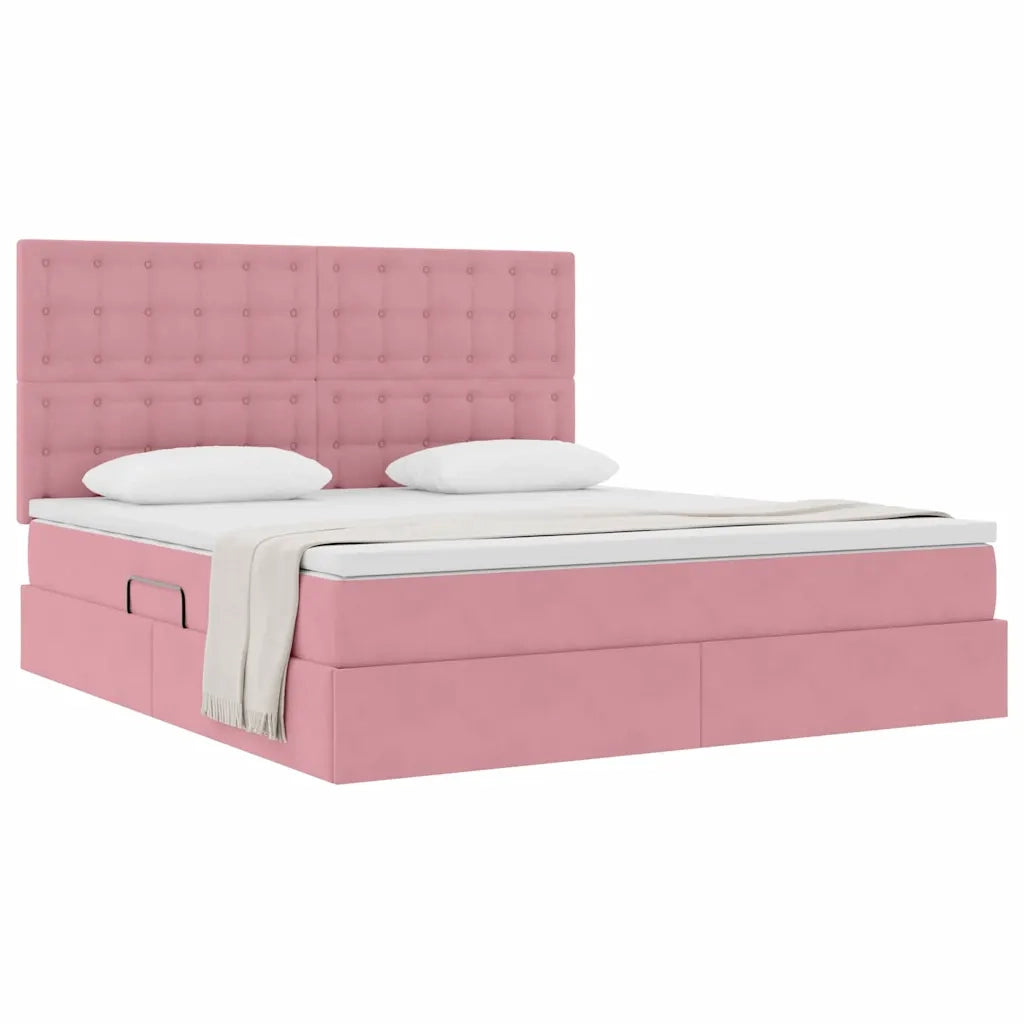 Letto con contenitore e materasso Rosa 160 x 200 cm Velluto