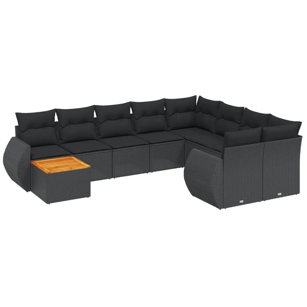 Set Divani da Giardino 10pz con Cuscini in Polyrattan Nero 3257497