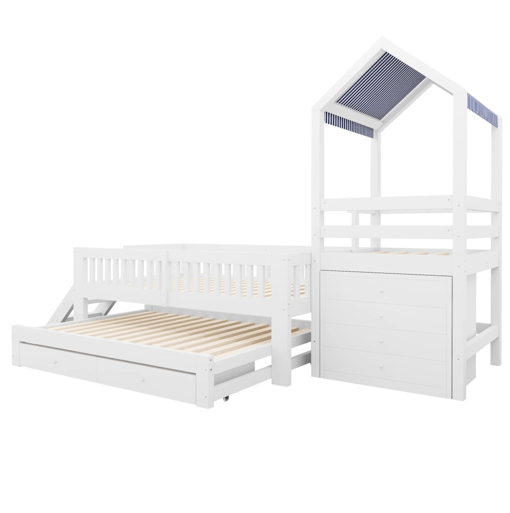 Letto a casetta per bambini bianco 90x200 cm con letto estraibile