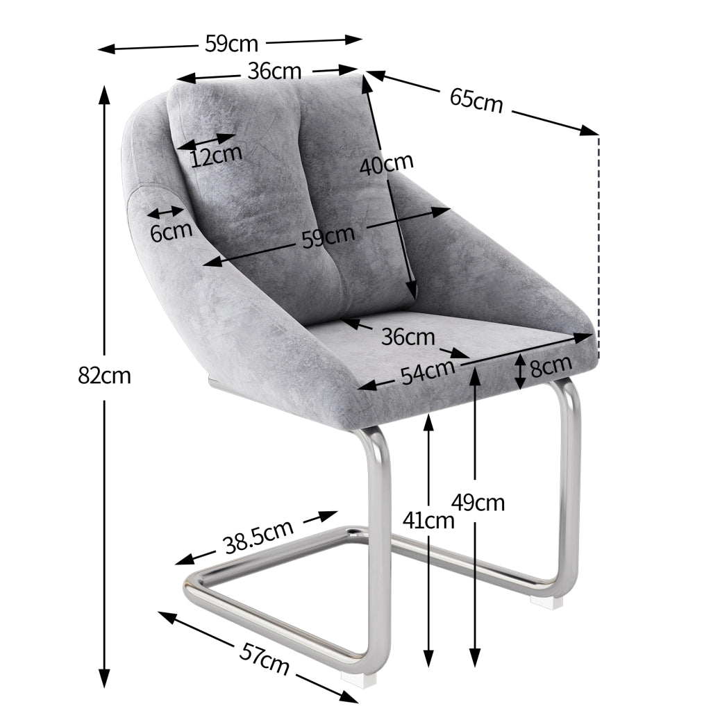 Sedia da Pranzo Set da 4 con Design Ergonomico e Gambe in Metallo, in Velluto Grigio